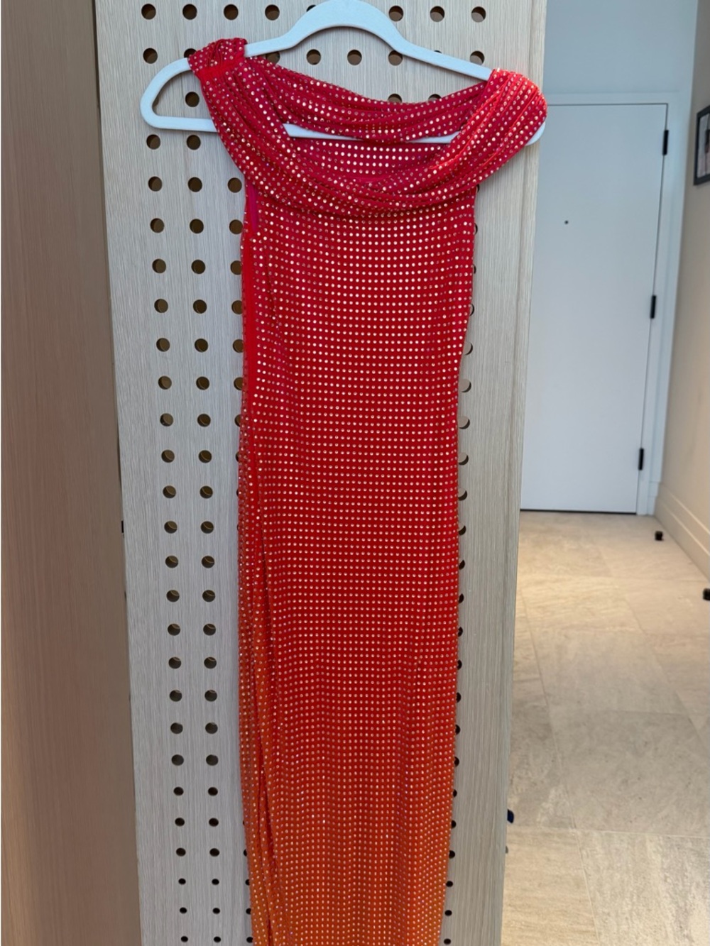 Self-Portrait One-Shoulder Ombre Red to Orange Beaded Dress 2 - Picture 2 of 5